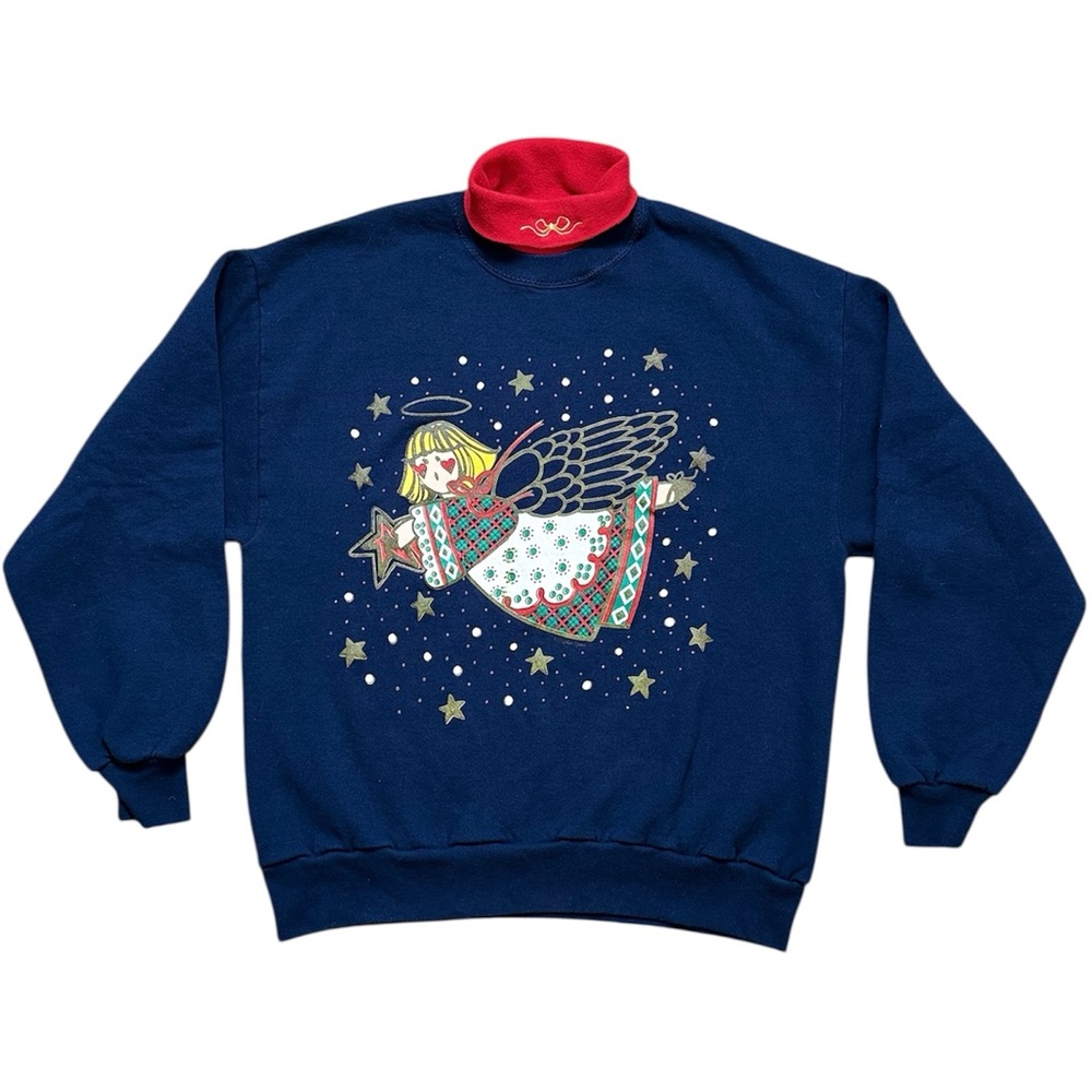 Gopher Sport Vintage Christmas Angel Sweatshirt Turtleneck Holiday USA L Large